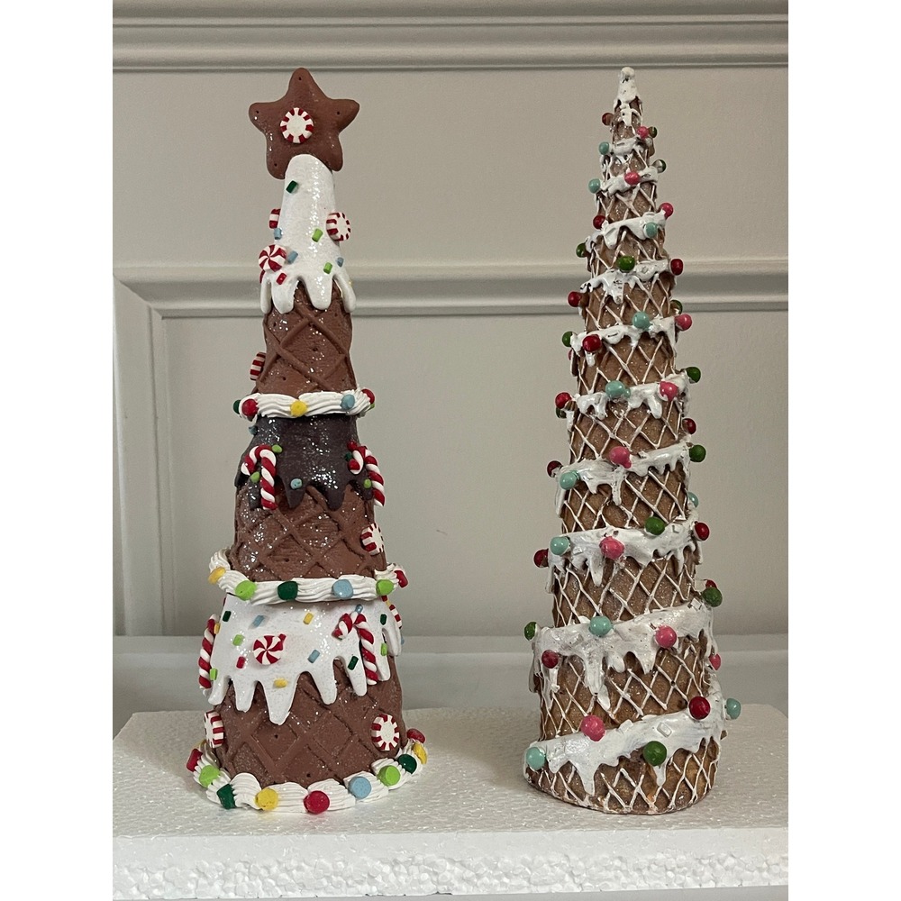 Village Gingerbread Ice Cream Cone Christmas Tree Lot Sugar Spice Village Decor